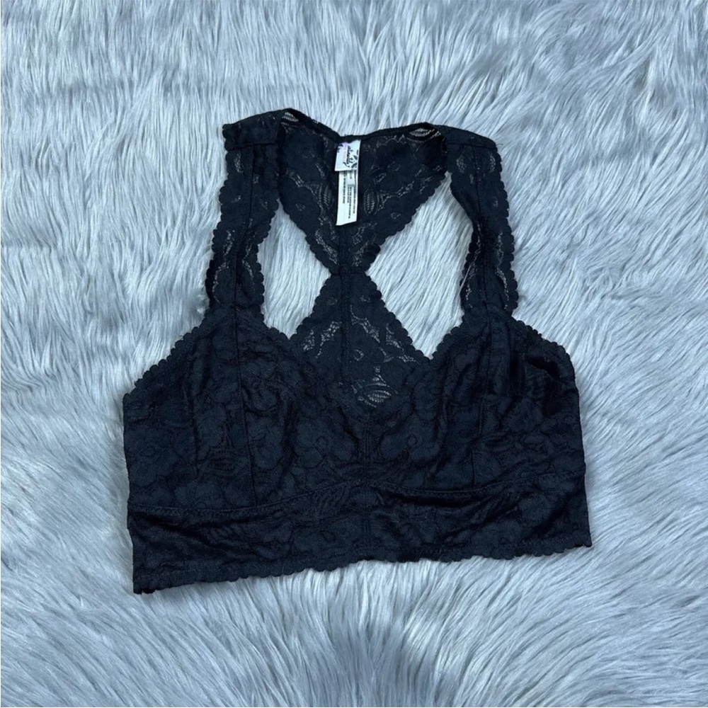Intimately Free People Black Lace Racerback Bralette Size Small